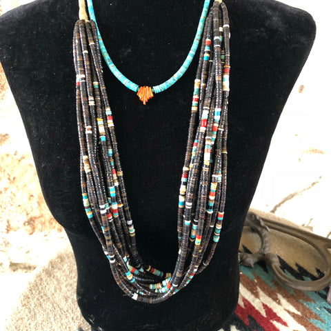 Santo Domingo black shell and multi stone necklace